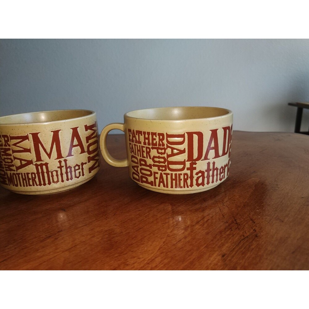 Lot 4x Vintage 1970’s Soup & Crackers Mom Dad Speckled Stoneware Mugs Japan Tan - Picture 5 of 15